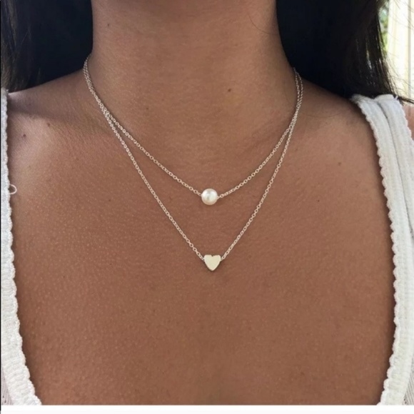 Jewelry - Double Chain Heart & Pearl Statement Necklace